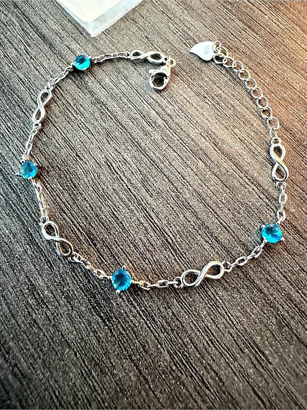 925 Silver Blue Stone Infinity Bracelet